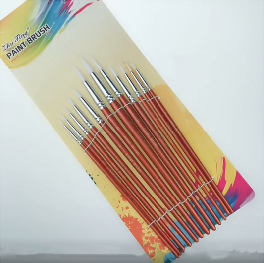 12Pcs  Lot Round Shape Nylon Hair Wooden Handle Paint Brush Set Tool For Art School Watercolor Acrylic Painting GND Products
