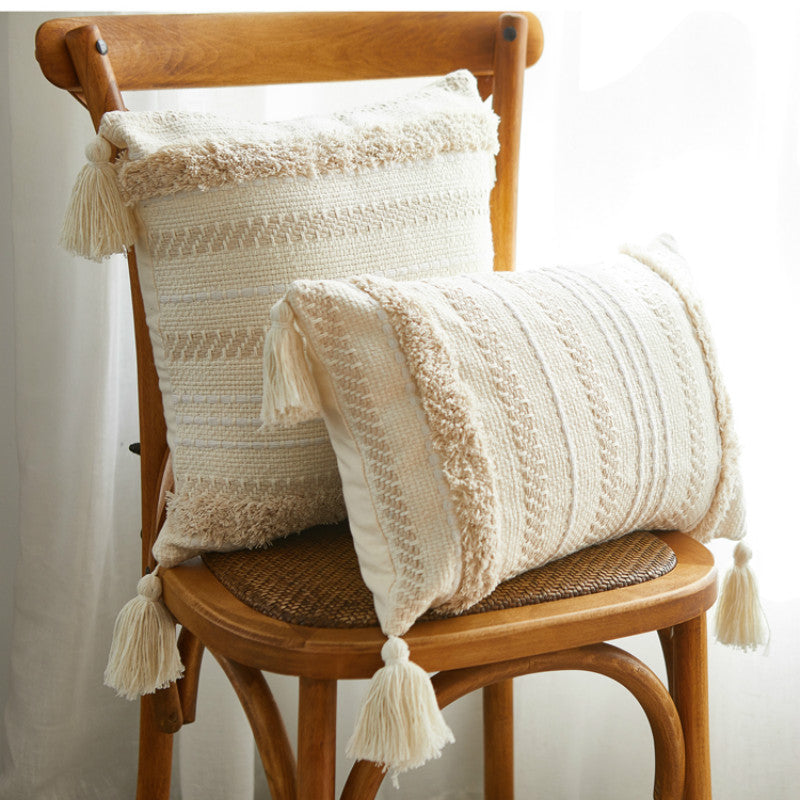 Moroccan tufted geometric tassel pillowcase