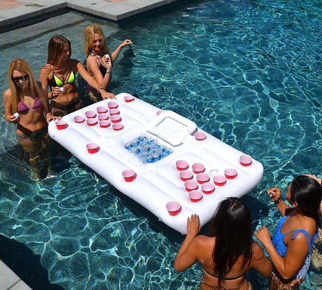 Water Party  Air Mattress Ice Bucket Cooler Cup Holder Inflatable Beer Pong Table Pool Float GND Products