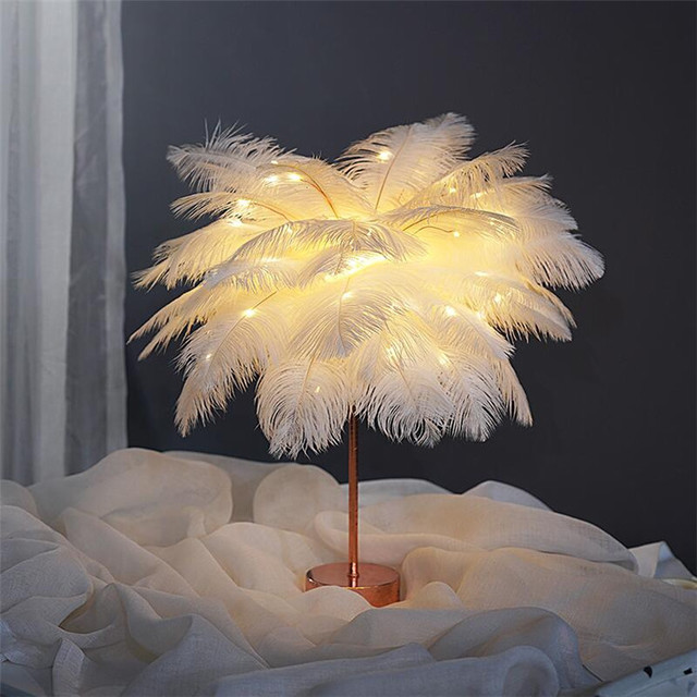 Feather Lamp Nordic Desk Lamp European-Style Bedroom Bedside Feather Table Lamp Night Light Table Lamp Decoration Modern GND Products