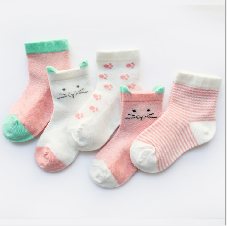 Children's Socks Pack of 5 Colors Breathable Summer Cotton Socks for Boys and Girls Saor Style