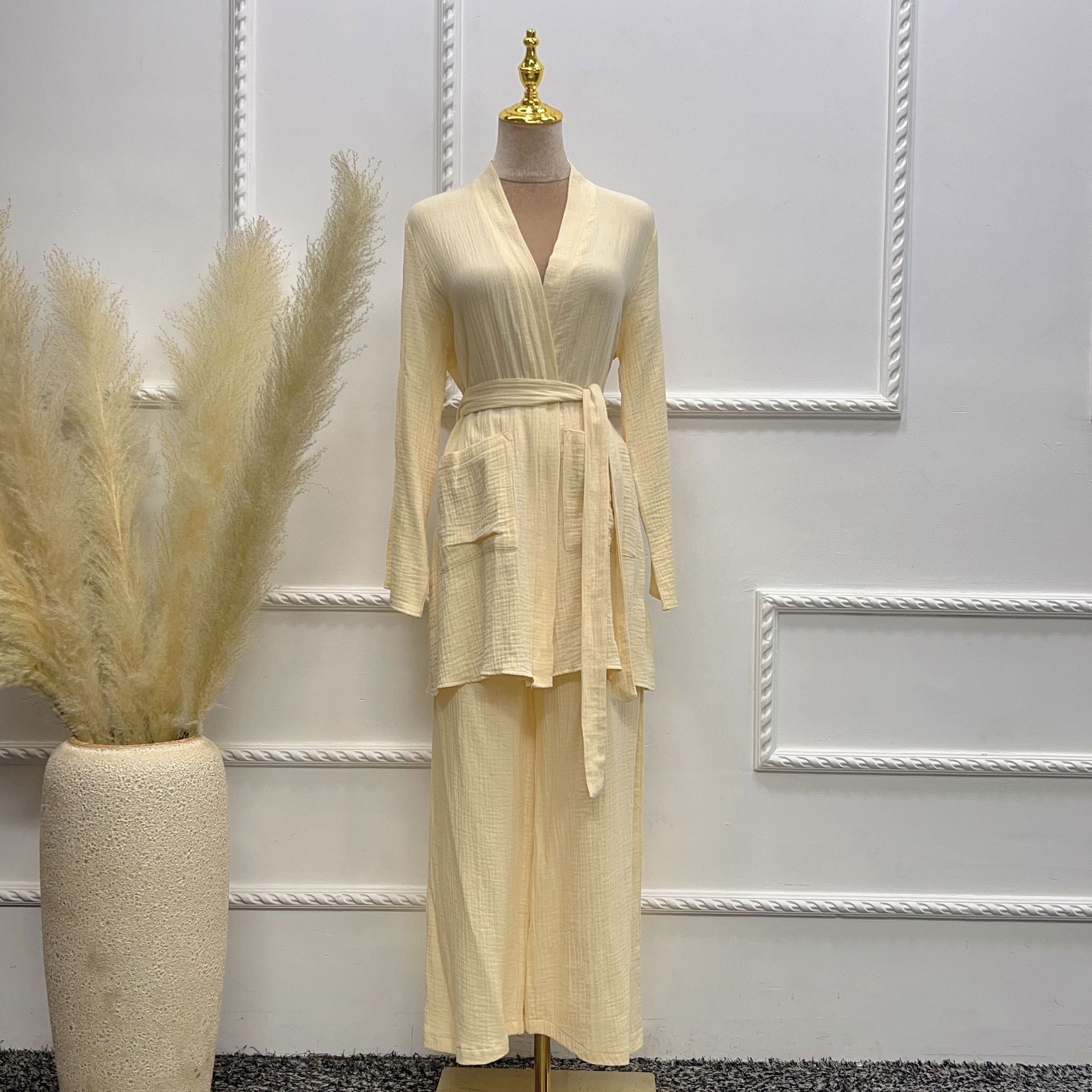 Pure Cotton Casual Plus Size Top Two-piece Pants Suit Saor Style