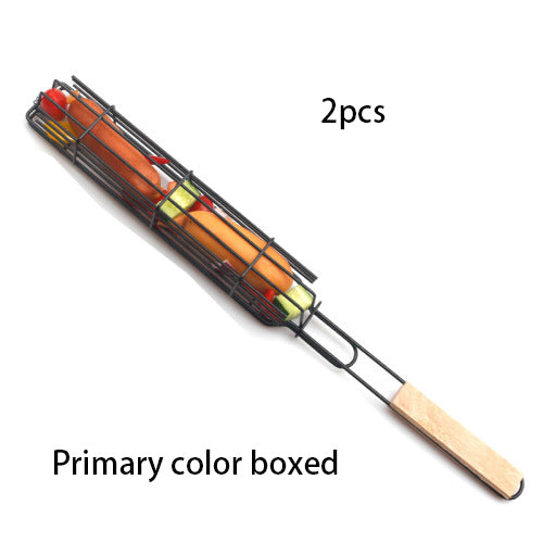New Mesh Wooden Handle Sausage Clip Barbecue BBQ Tool Rack GND Products