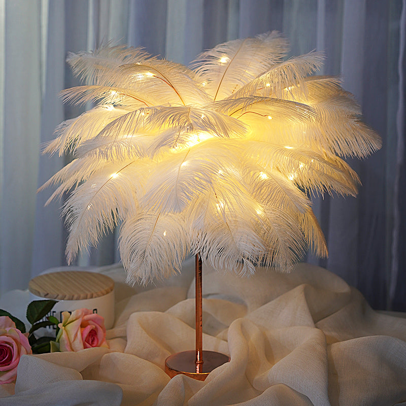 Feather Lamp Nordic Desk Lamp European-Style Bedroom Bedside Feather Table Lamp Night Light Table Lamp Decoration Modern GND Products