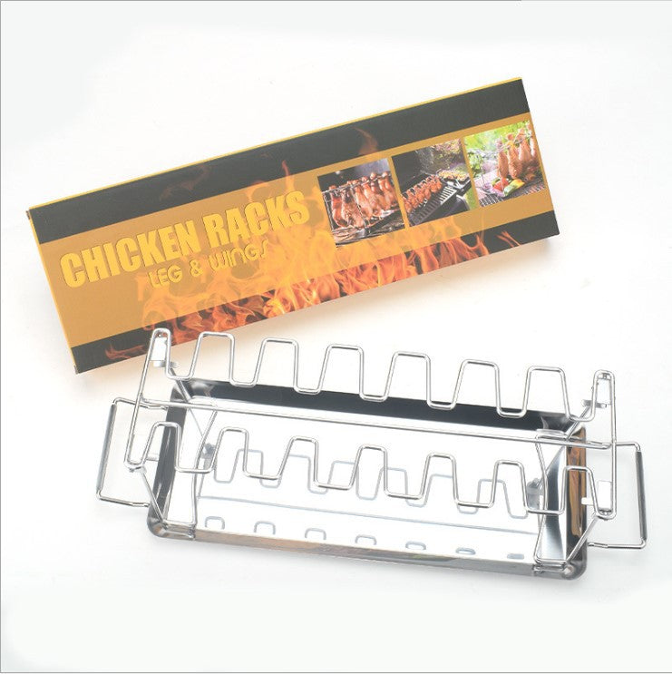 Portable Grilling Basket Mesh Clip 14 Slot Stainless Steel BBQ Rib Shelf Non-Stick Barbecue Chicken Wing Leg Rack GND Products