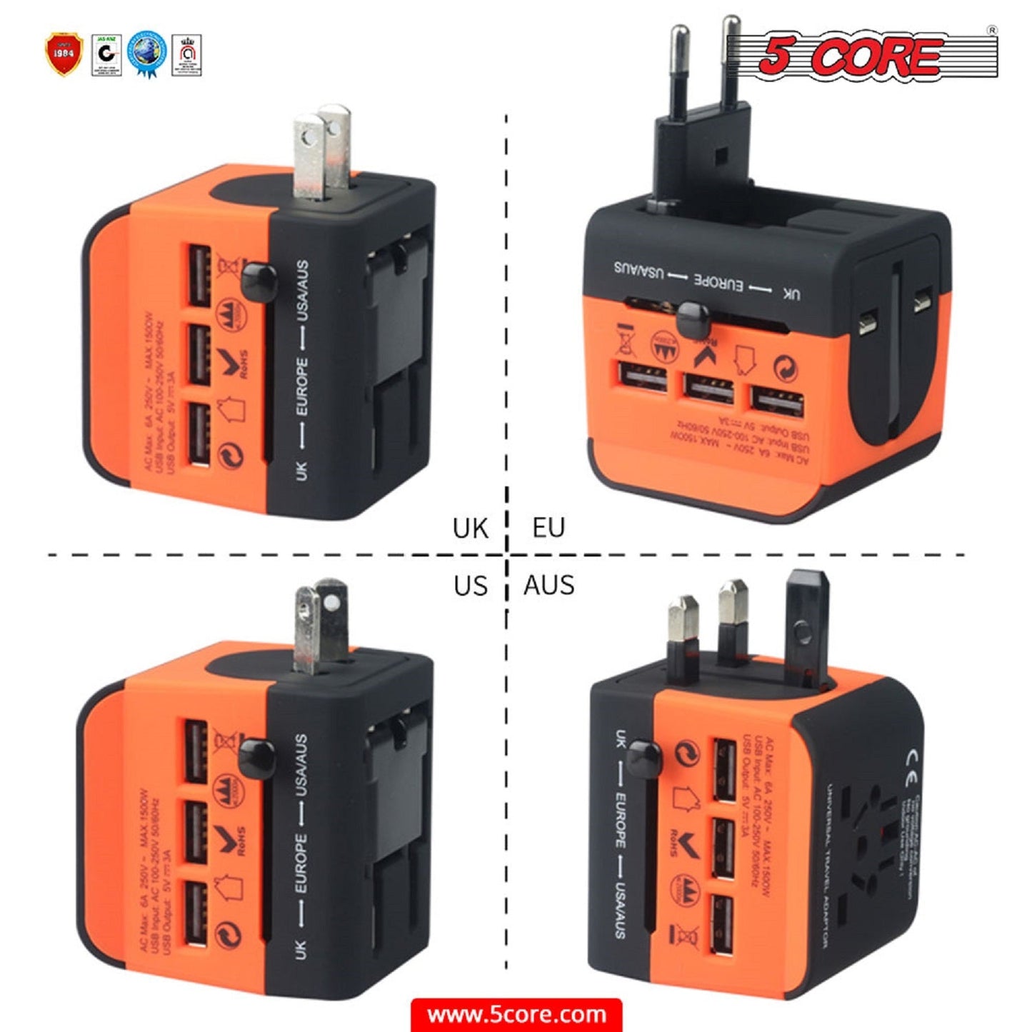 Multi Plug Outlet Extender Power Travel Adapter Wall Plug 3/4 USB Cube Violet Rose