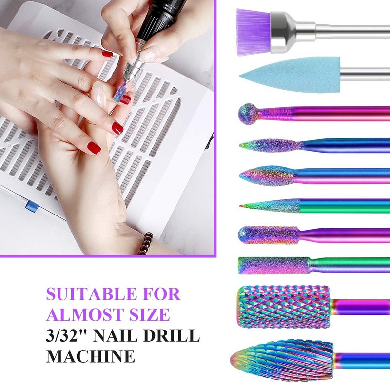A 10pcs Nail Art Colorful Tungsten Steel Alloy Grinding Head Set GND Products