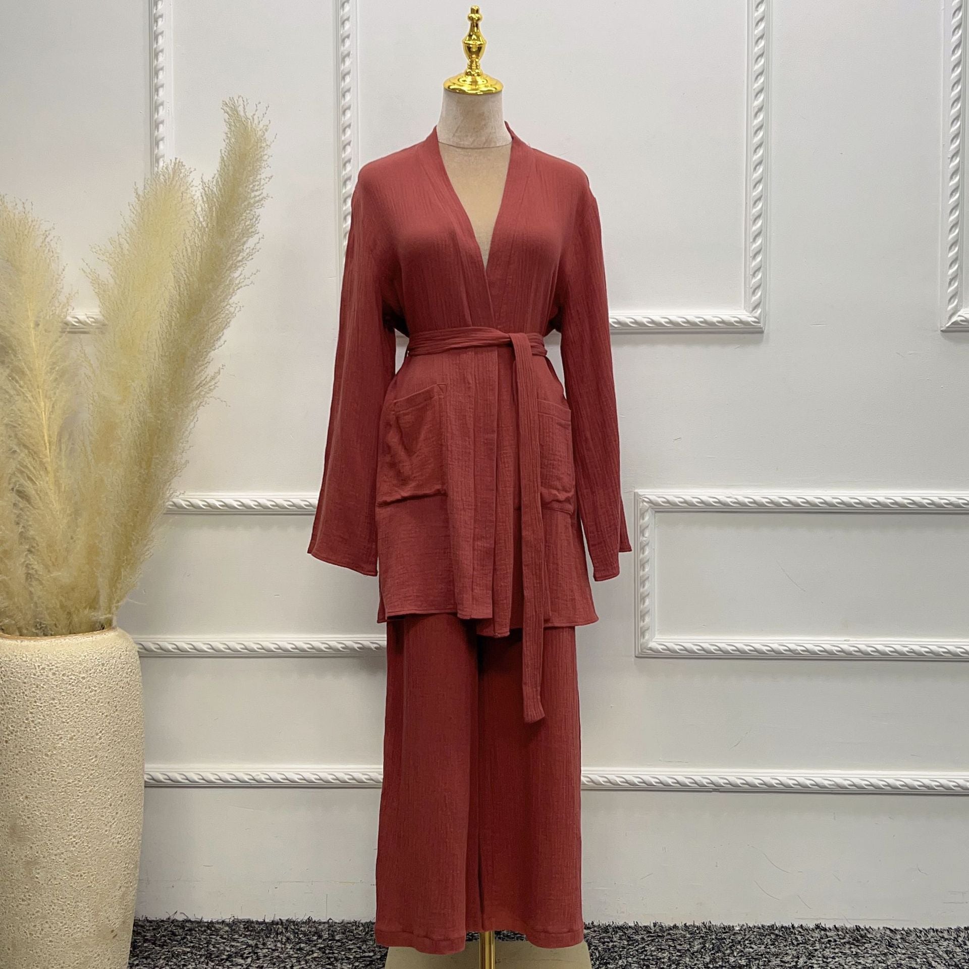 Pure Cotton Casual Plus Size Top Two-piece Pants Suit Saor Style