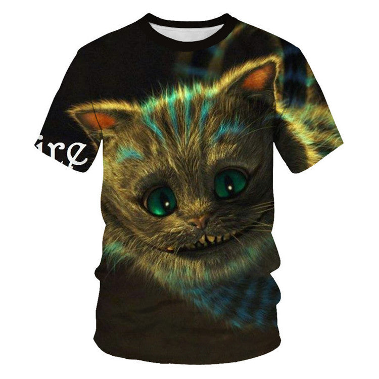 Men And Women Adult Children Cartoon Animal Cat Casual Loose Short Sleeves Saor Style
