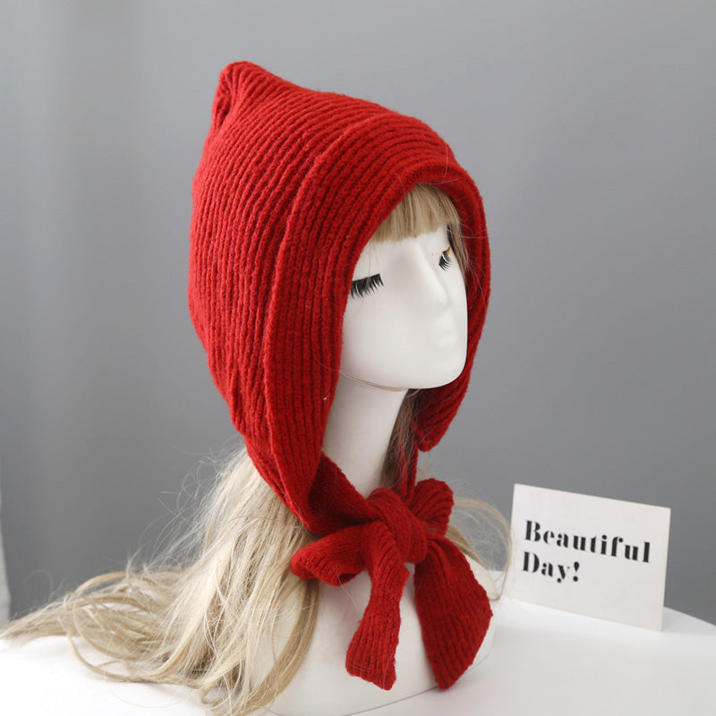 Red Hat Ear Protector Knitted Knitted Yarn