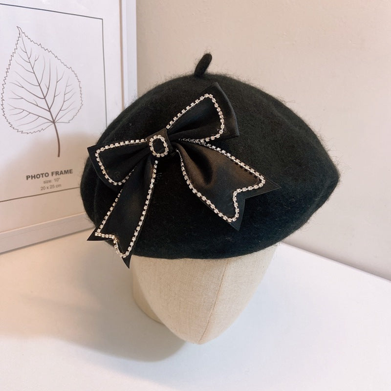 Ladies Bow Woolen Elegant Warm Retro Casual Beret