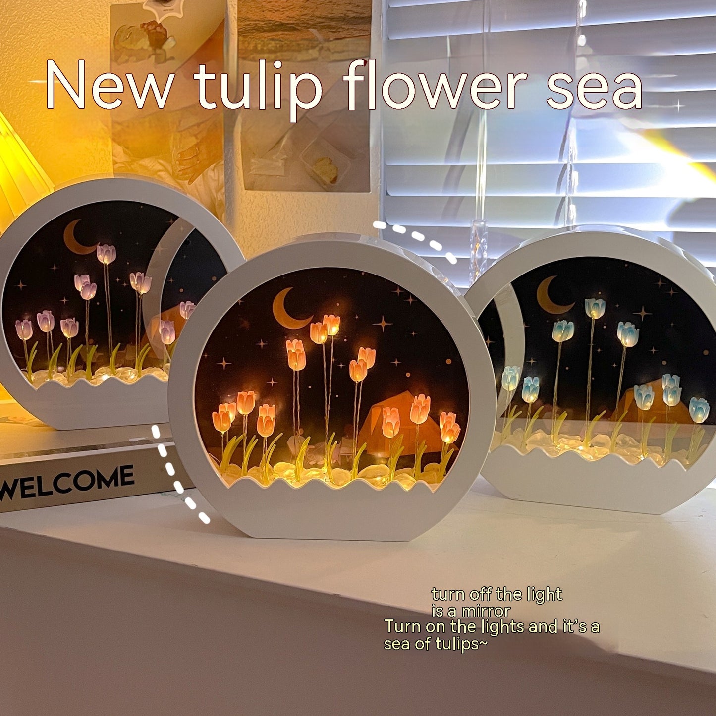 Tulip Rose Small Night Lamp Diy Handmade Mirror Flower Sea Bouquet Gift GND Products
