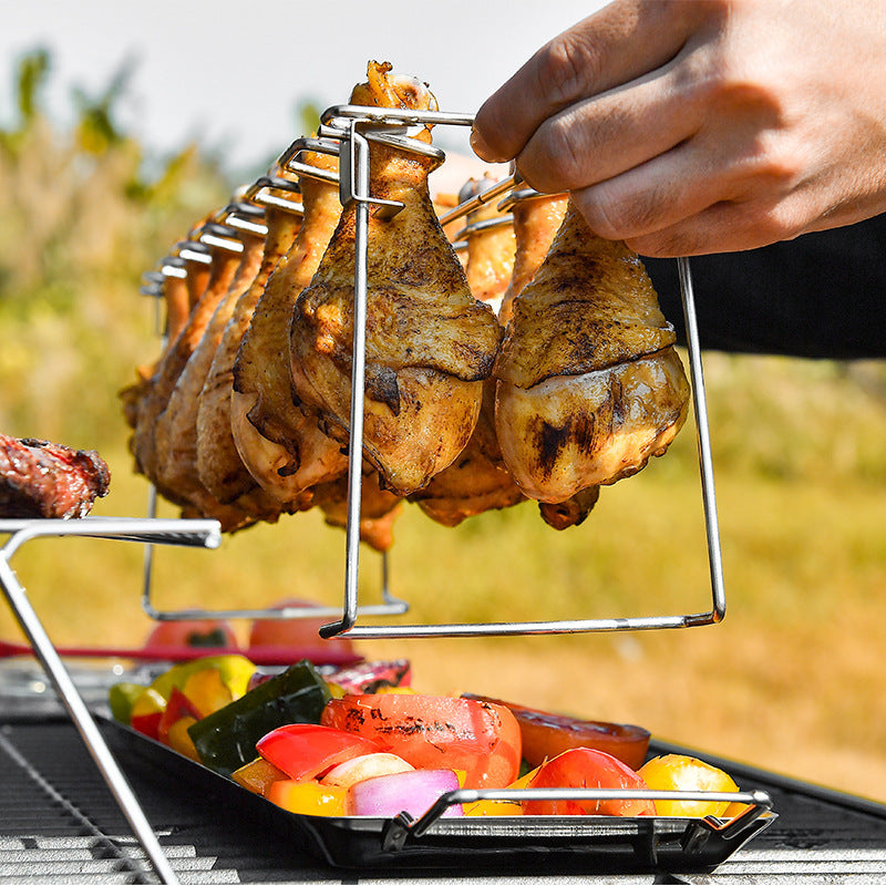Stainless Steel Folding Portable Chicken Leg Rack Barbecue Tool Set BBQ Barbecue Barbecue Rack GND Products