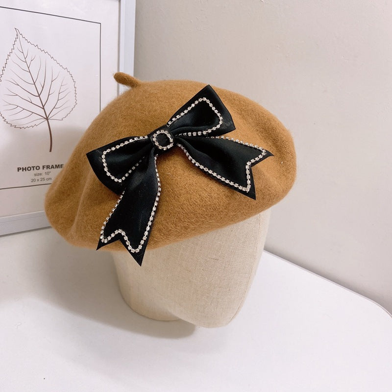 Ladies Bow Woolen Elegant Warm Retro Casual Beret