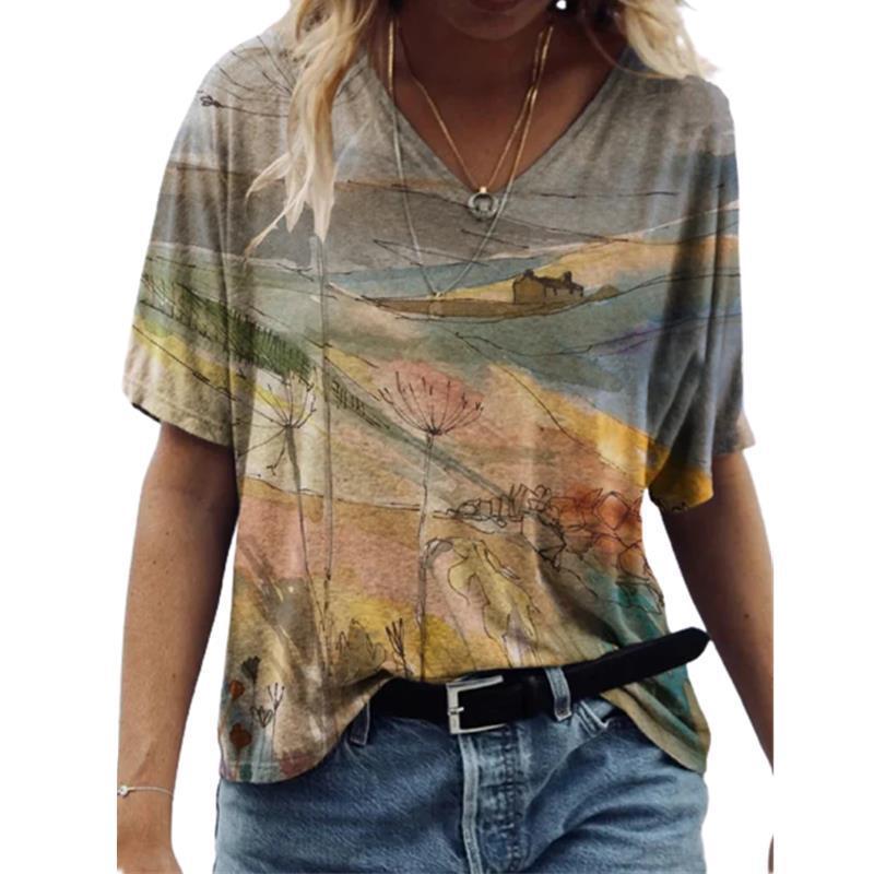 Independent Station Floral Print Pullover V-neck Short Sleeve T-shirt Saor Style