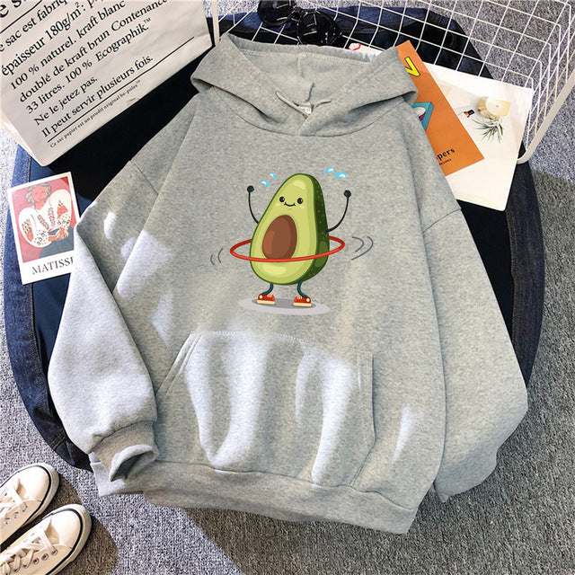 Hoodies Sporty Cartoon Avocado Print Warm New Sweatshirt Women