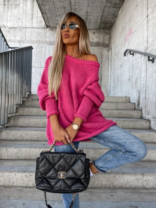 Strapless Round Neck Pullover Knitting Temperament Commute Loose Sweater Saor Style