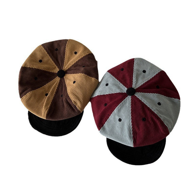 Japanese-style Retro Color Matching Corduroy Beret