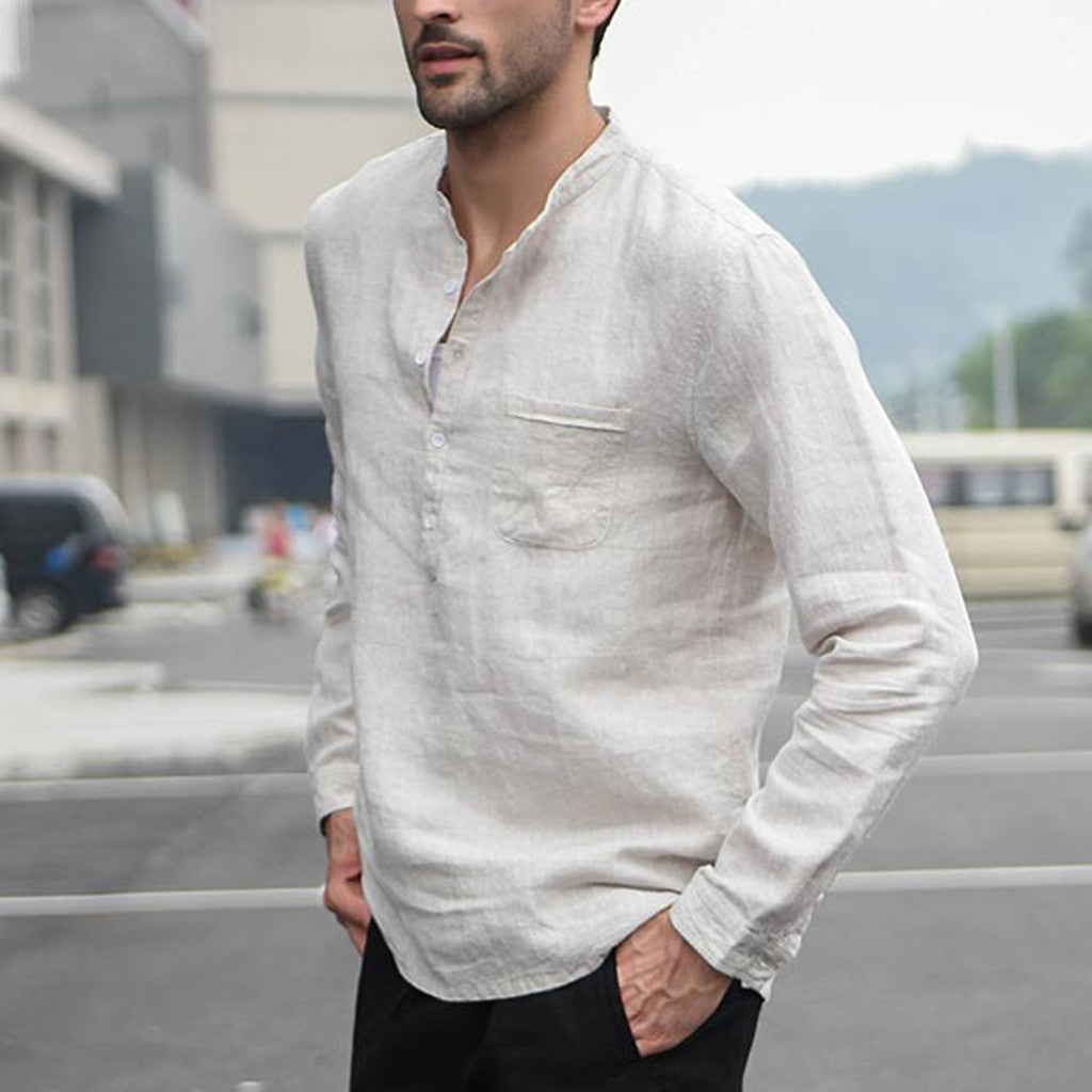 Men Vintage White Shirt Button Linen Shirts Saor Style