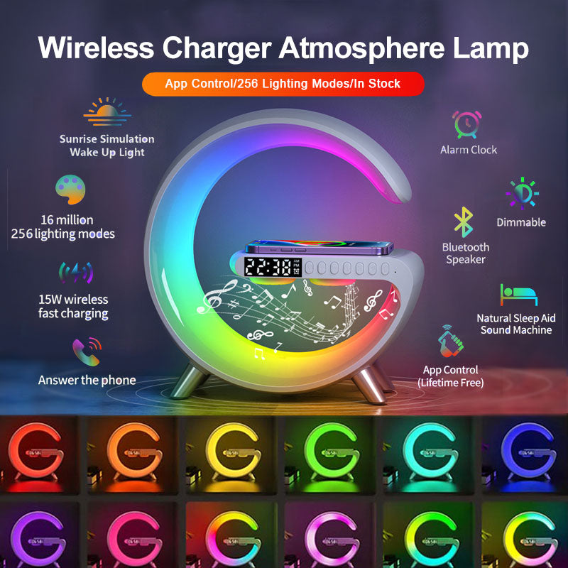 New Intelligent G Shaped LED Lamp Bluetooth Speake Wireless Charger Atmosphere Lamp App Control For Bedroom Home Decor GND Products