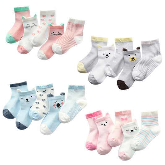 Children's Socks Pack of 5 Colors Breathable Summer Cotton Socks for Boys and Girls Saor Style