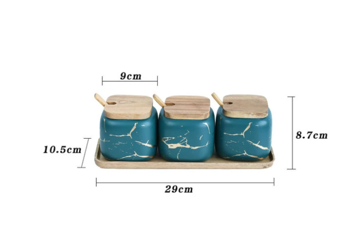 Gold Marble Jar Set with Wooden Lid