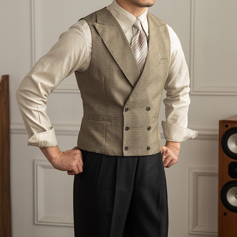 Double Breasted Casual Wedding Houndstooth Waistcoat Saor Style