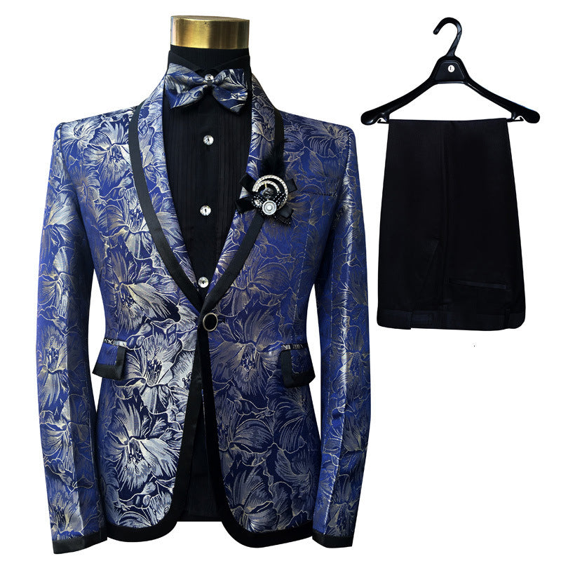 Men's Blue Floral Wedding Singer Prom Suit Saor Style