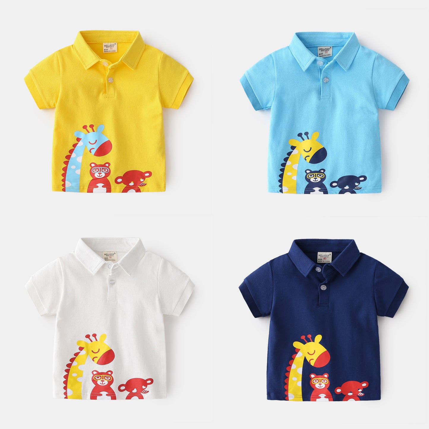 Unhooded Casual Cute Cartoon Animal Boy T Shirt Saor Style