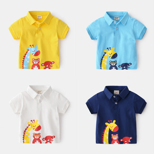 Unhooded Casual Cute Cartoon Animal Boy T Shirt Saor Style