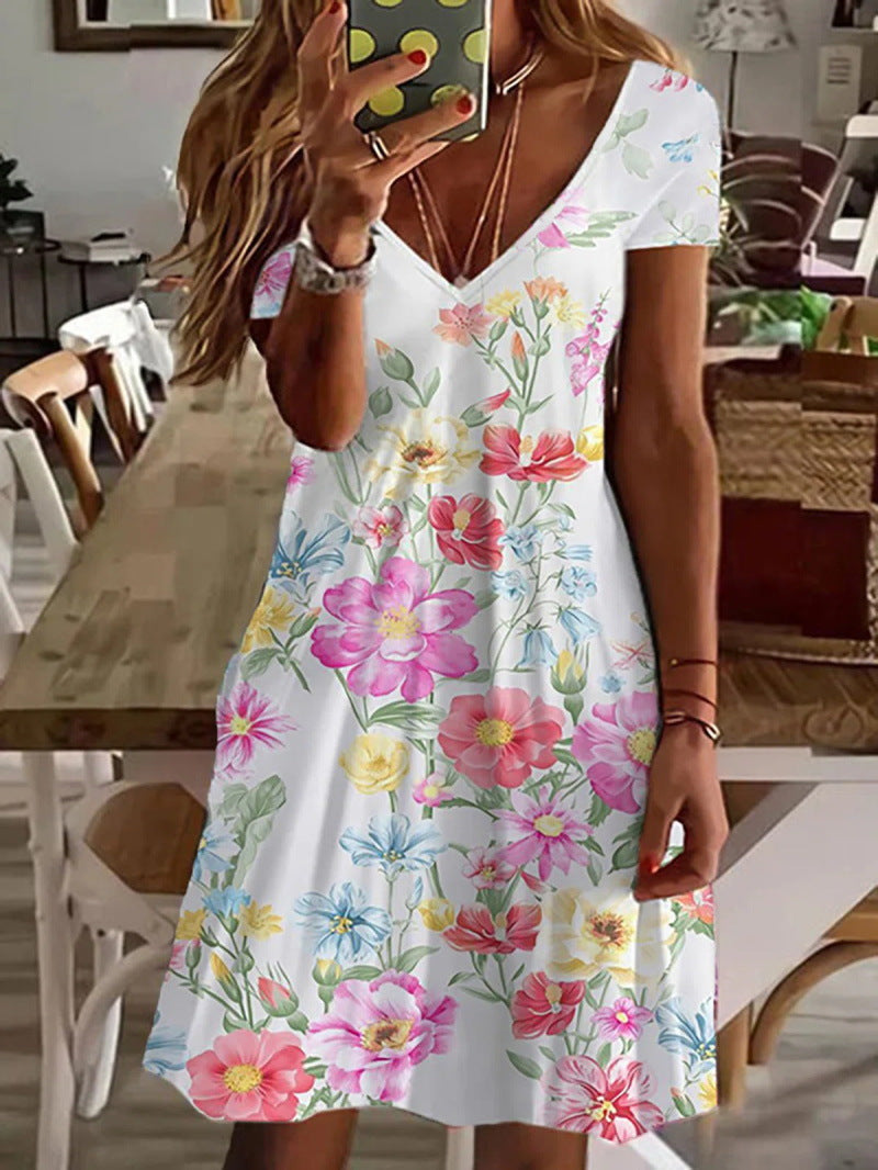 Collar Floral Print Female Dress Saor Style