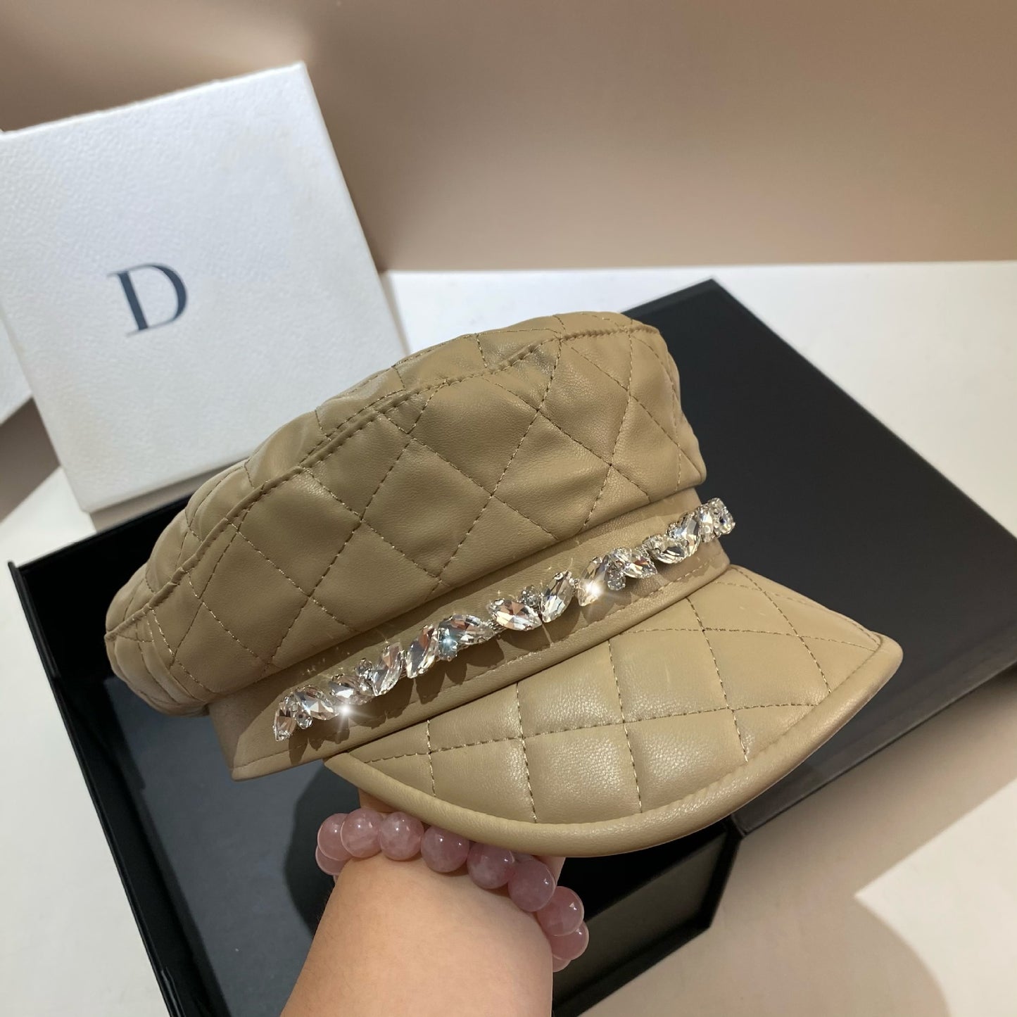 Diamond Plaid PU Navy Hat European And American