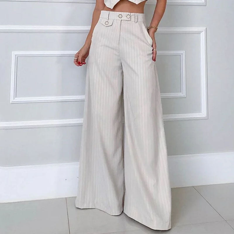 Fashion V-neck Striped High Waist Wide Leg Pants Saor Style