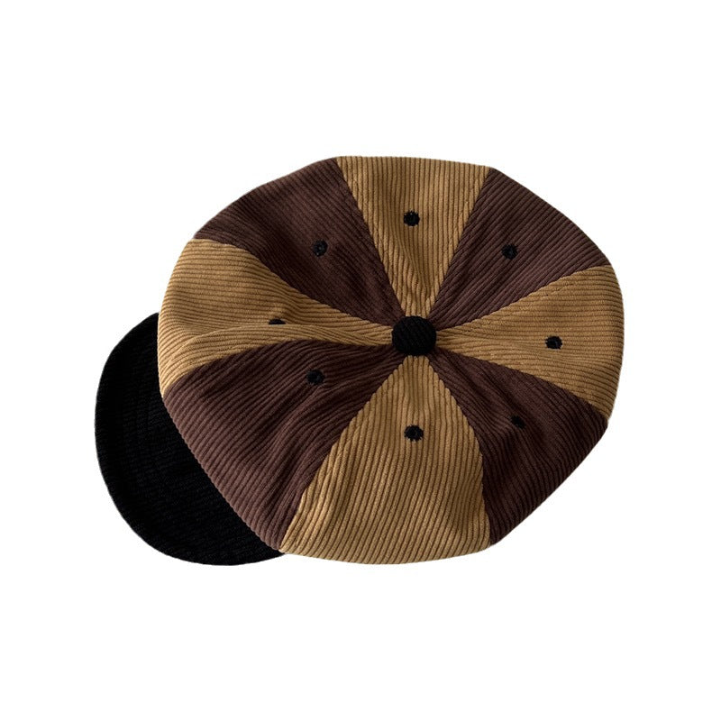 Japanese-style Retro Color Matching Corduroy Beret