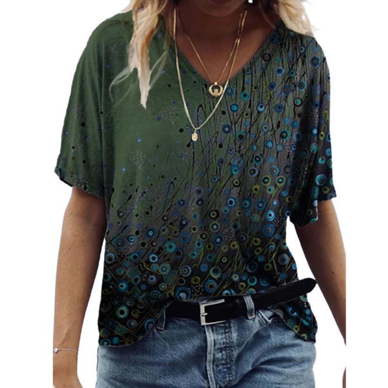 Independent Station Floral Print Pullover V-neck Short Sleeve T-shirt Saor Style