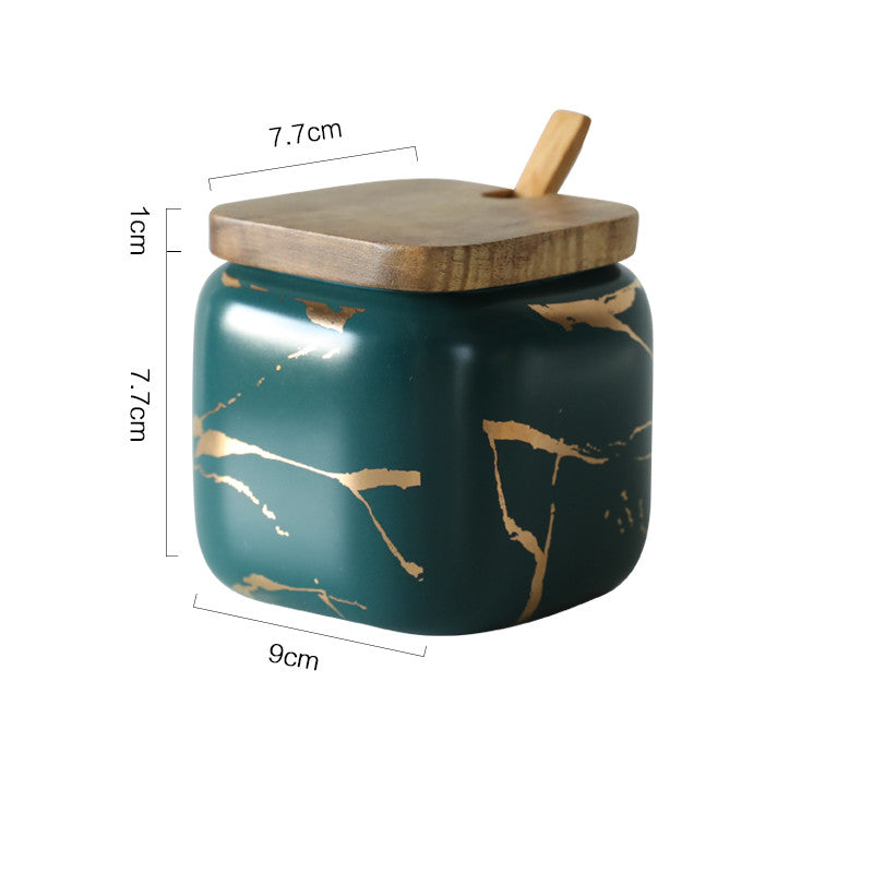 Gold Marble Jar Set with Wooden Lid