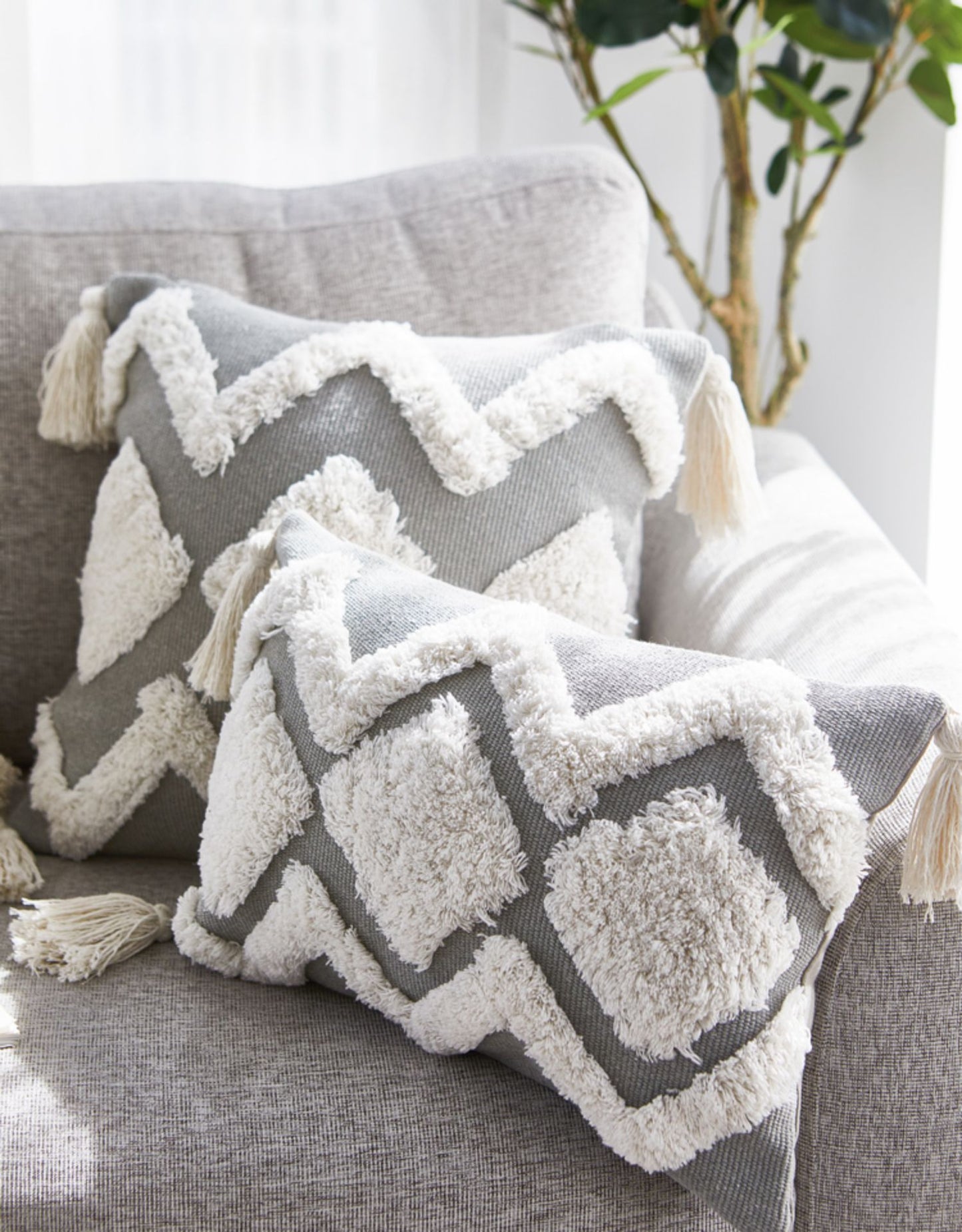 Moroccan tufted geometric tassel pillowcase