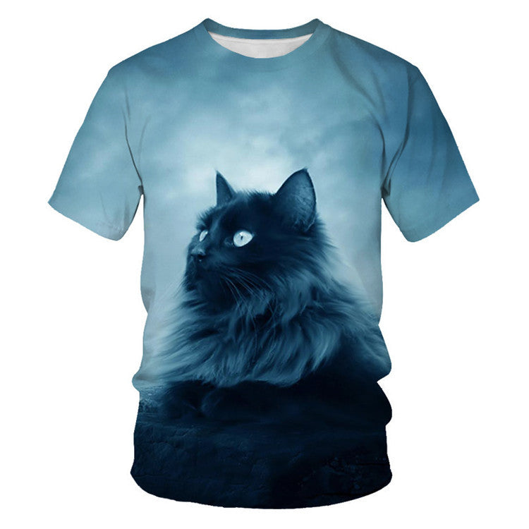Men And Women Adult Children Cartoon Animal Cat Casual Loose Short Sleeves Saor Style