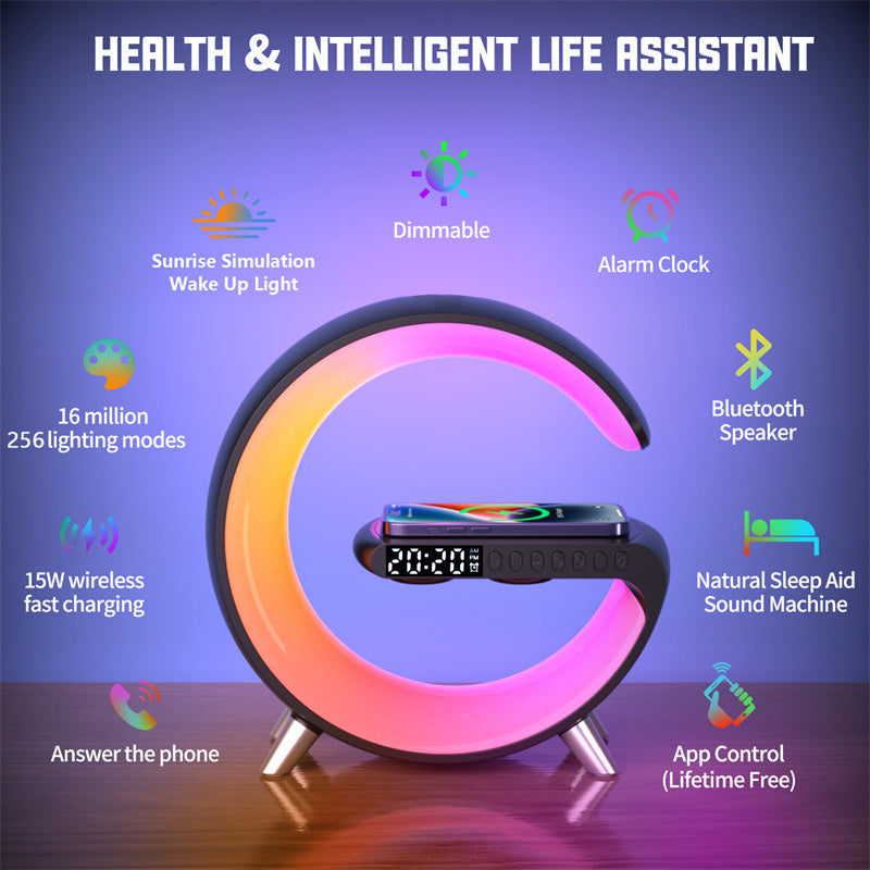 New Intelligent G Shaped LED Lamp Bluetooth Speake Wireless Charger Atmosphere Lamp App Control For Bedroom Home Decor GND Products