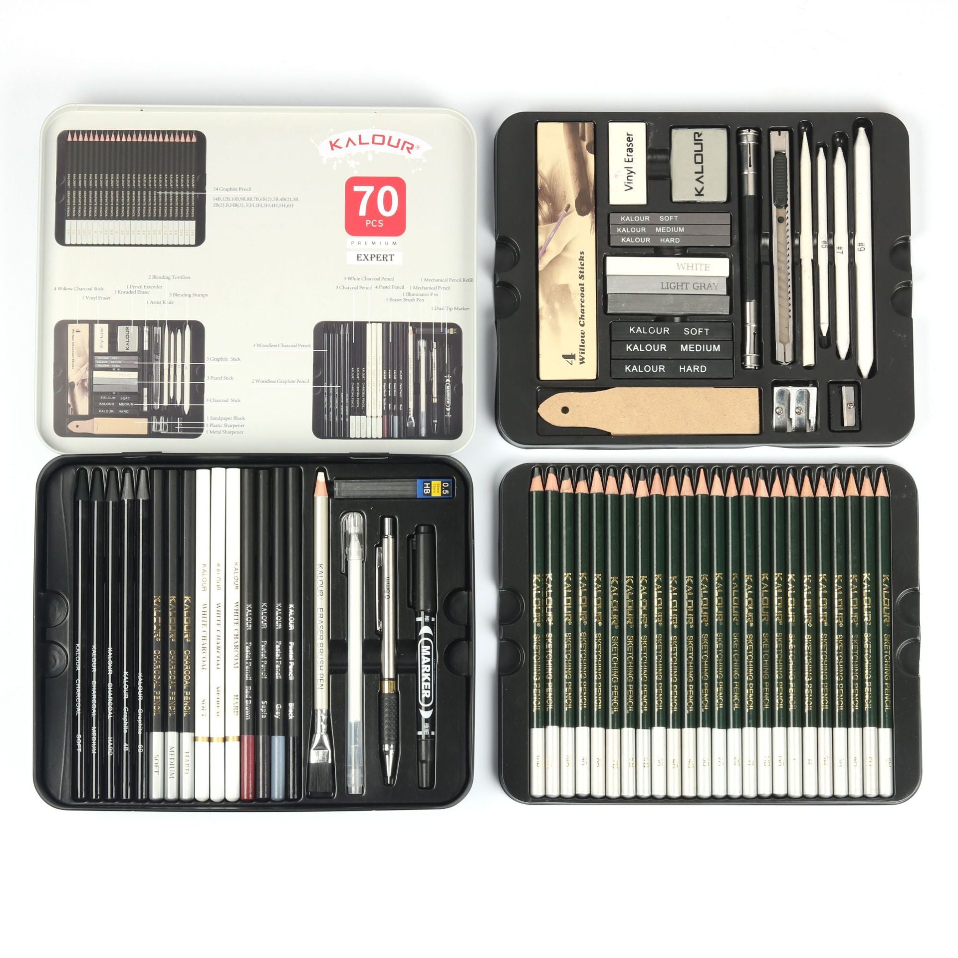 70 Pieces Iron Box Sketch Pencil Set Art Supplies GND Products