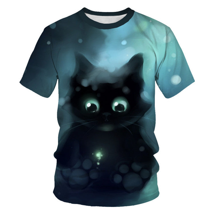Men And Women Adult Children Cartoon Animal Cat Casual Loose Short Sleeves Saor Style