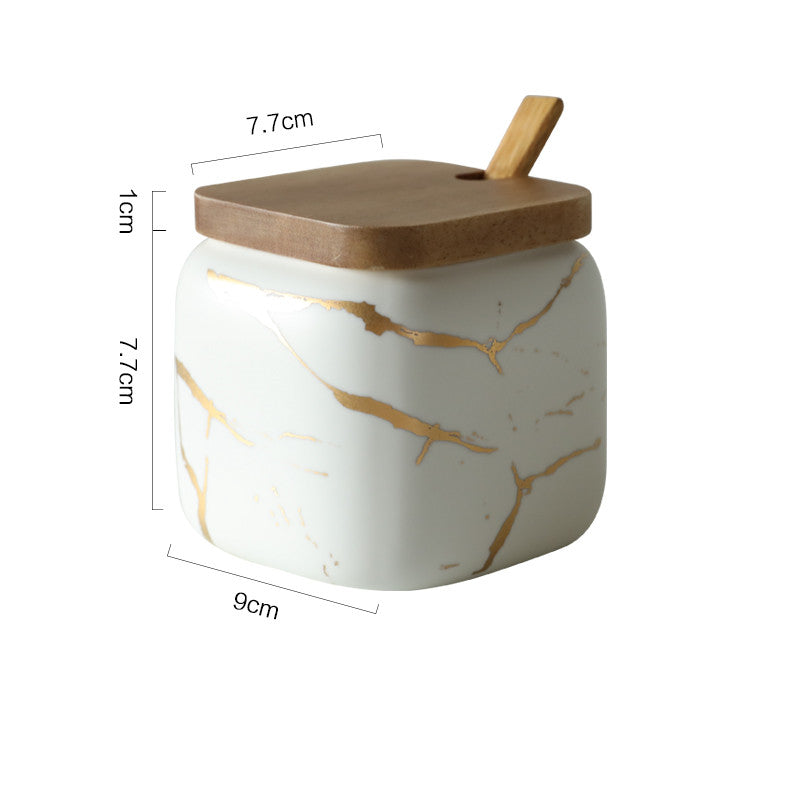Gold Marble Jar Set with Wooden Lid