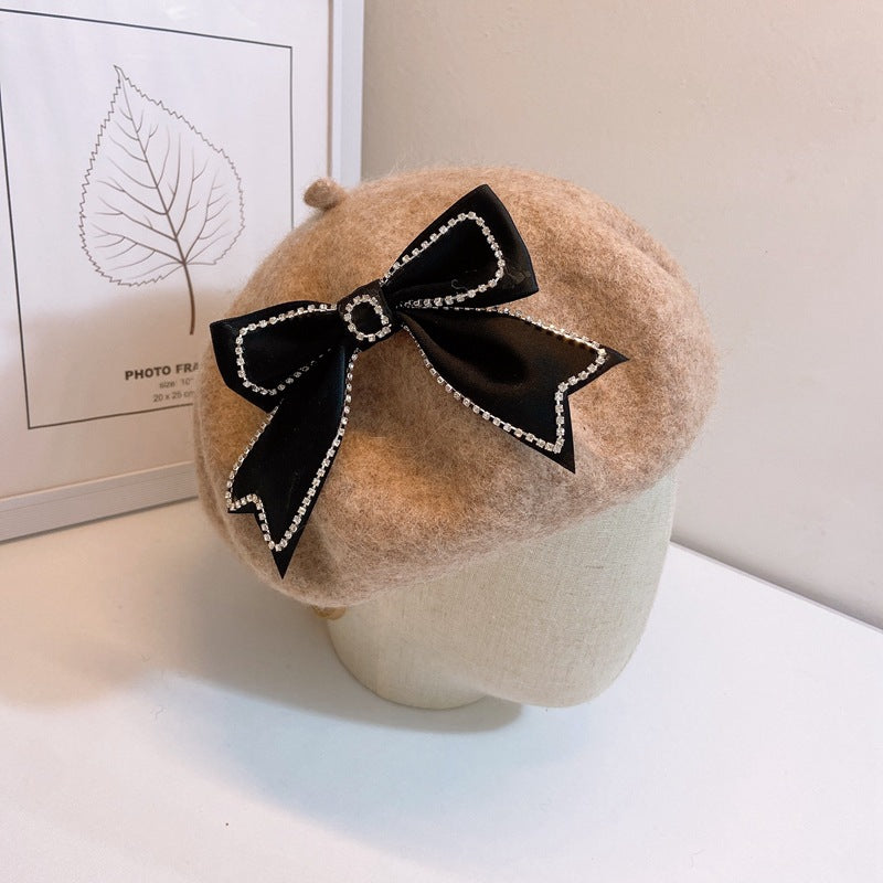 Ladies Bow Woolen Elegant Warm Retro Casual Beret