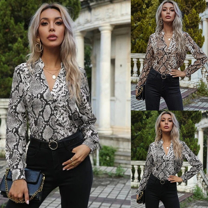 Leopard Print Shirts Long Sleeve Lapel Pattern Shirts Women's Saor Style