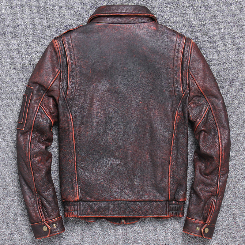 Thick leather Casual Make old leather jacket Saor Style