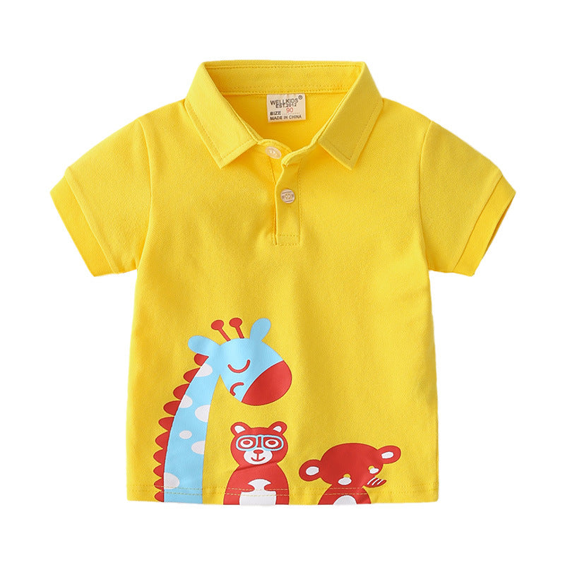Unhooded Casual Cute Cartoon Animal Boy T Shirt Saor Style