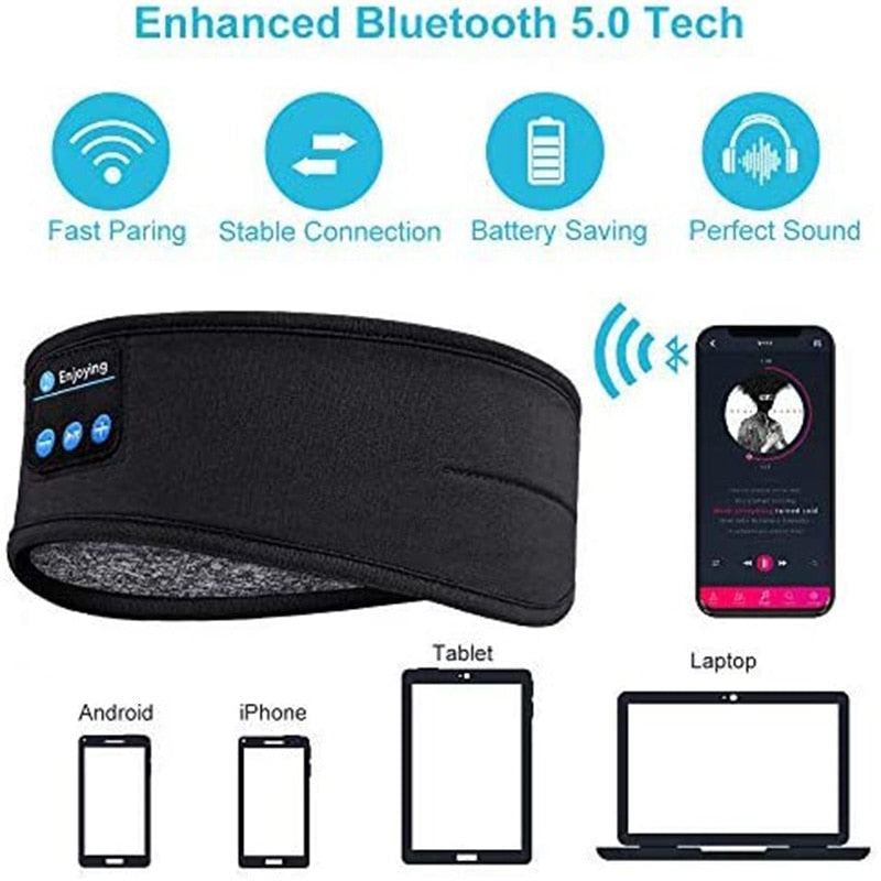 Wireless Bluetooth Sleeping Headphones Headband Thin Soft Elastic Comfortable Music Ear Phones Eye Mask For Side Sleeper Sports GND Products