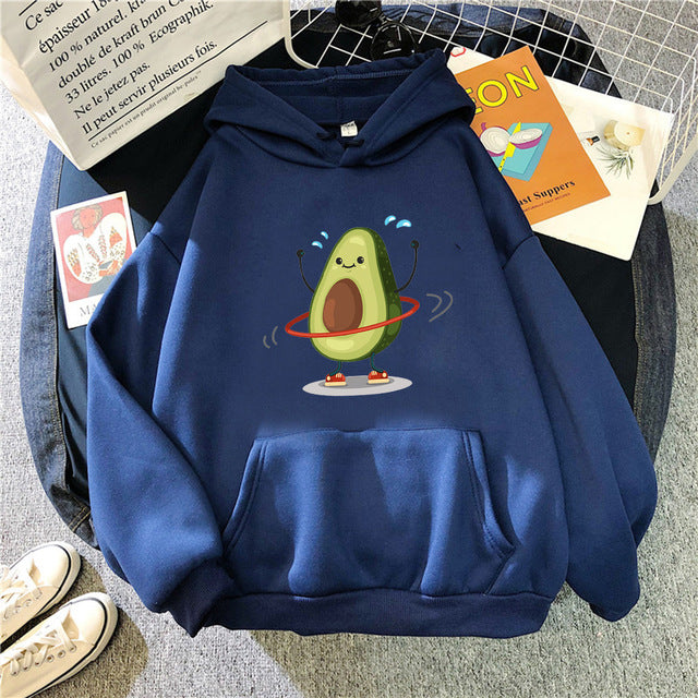 Hoodies Sporty Cartoon Avocado Print Warm New Sweatshirt Women