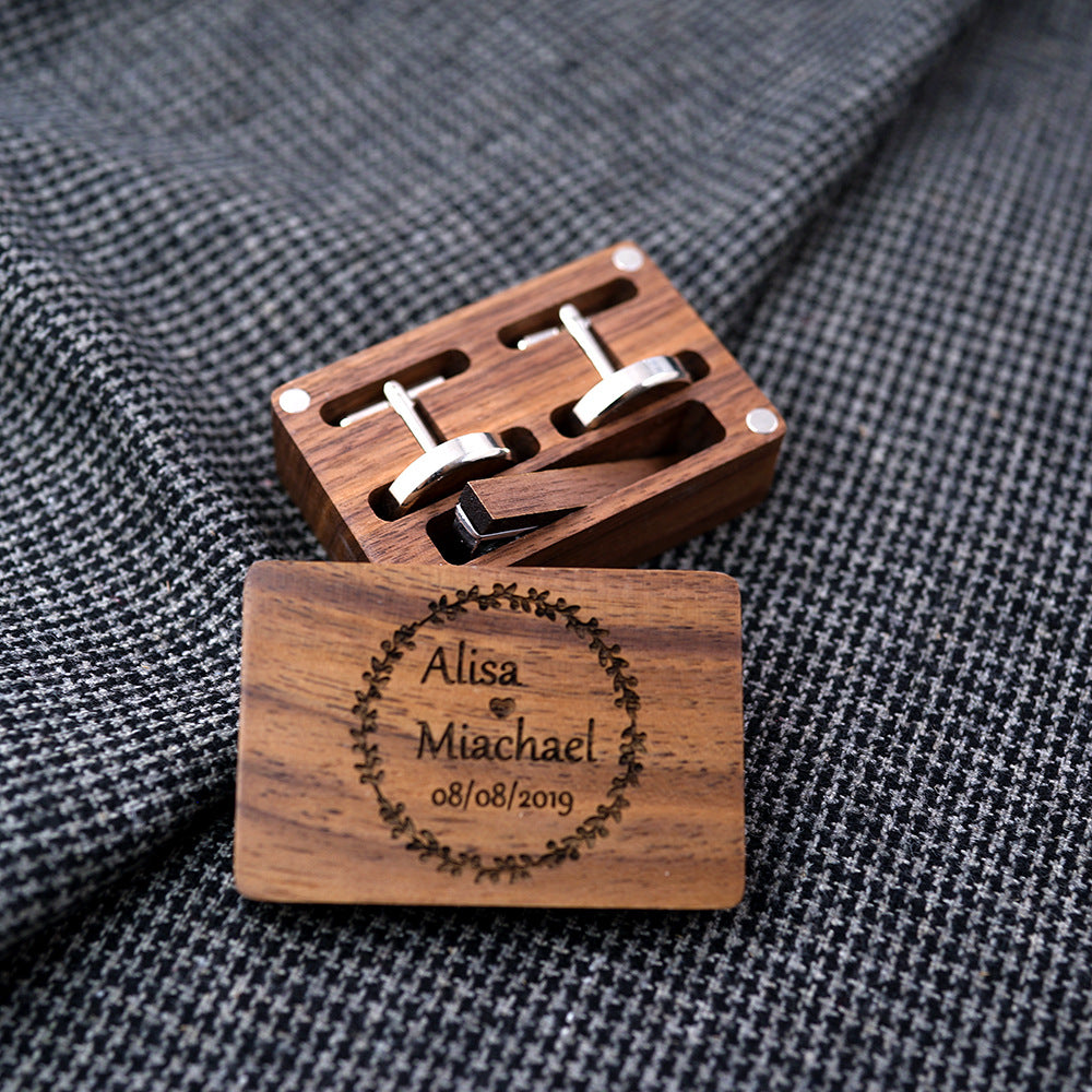 Solid Copper Wedding Solid Wood Tie Clip Cufflinks Set Saor Style