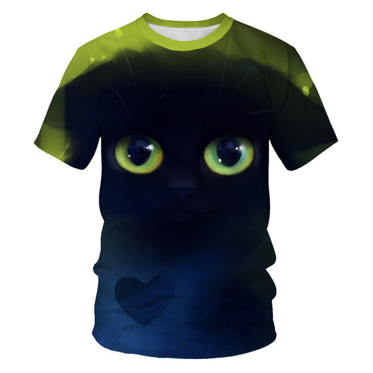 Men And Women Adult Children Cartoon Animal Cat Casual Loose Short Sleeves Saor Style